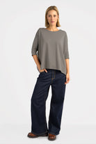 TAMI.K Blusenshirt locker fallendes Baumwollshirt mit Rundhals und relaxed Schnitt