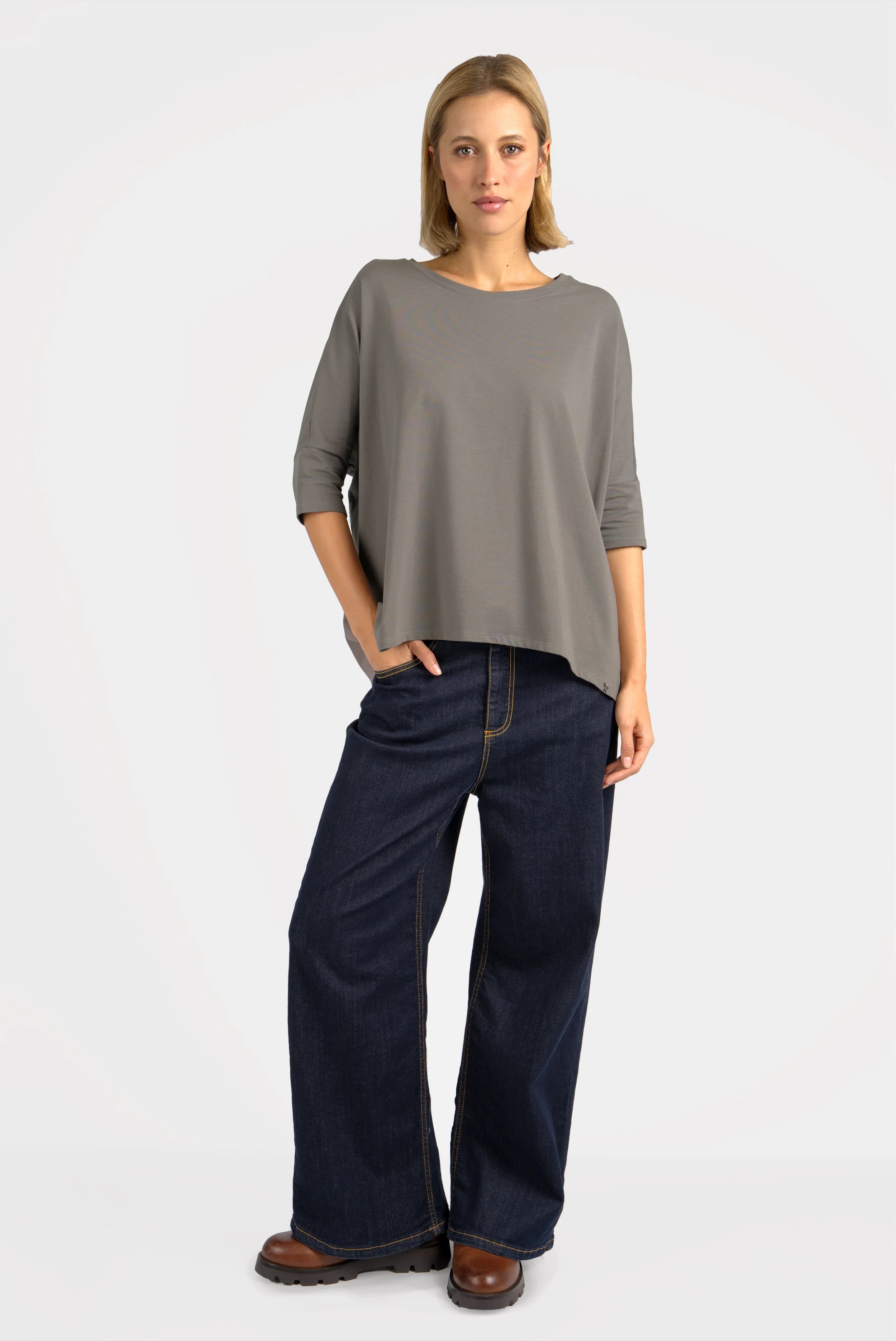 TAMI.K Blusenshirt locker fallendes Baumwollshirt mit Rundhals und relaxed Schnitt