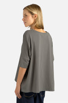 TAMI.K Blusenshirt locker fallendes Baumwollshirt mit Rundhals und weitem Kastenformschnitt