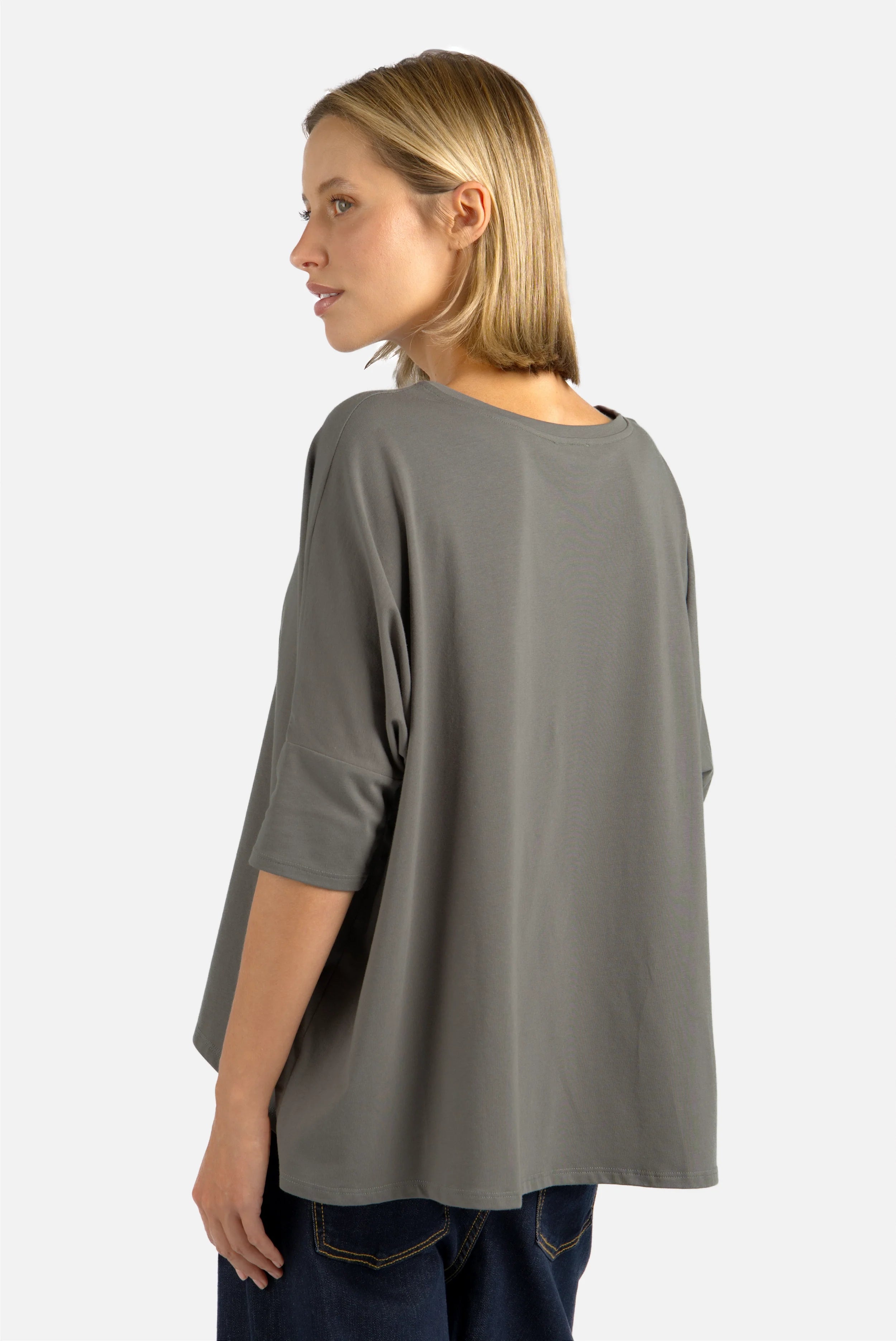 TAMI.K Blusenshirt locker fallendes Baumwollshirt mit Rundhals und weitem Kastenformschnitt