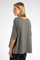 TAMI.K Blusenshirt locker fallendes Baumwollshirt in weicher, atmungsaktiver Kastenform mit Rundhals in Grau