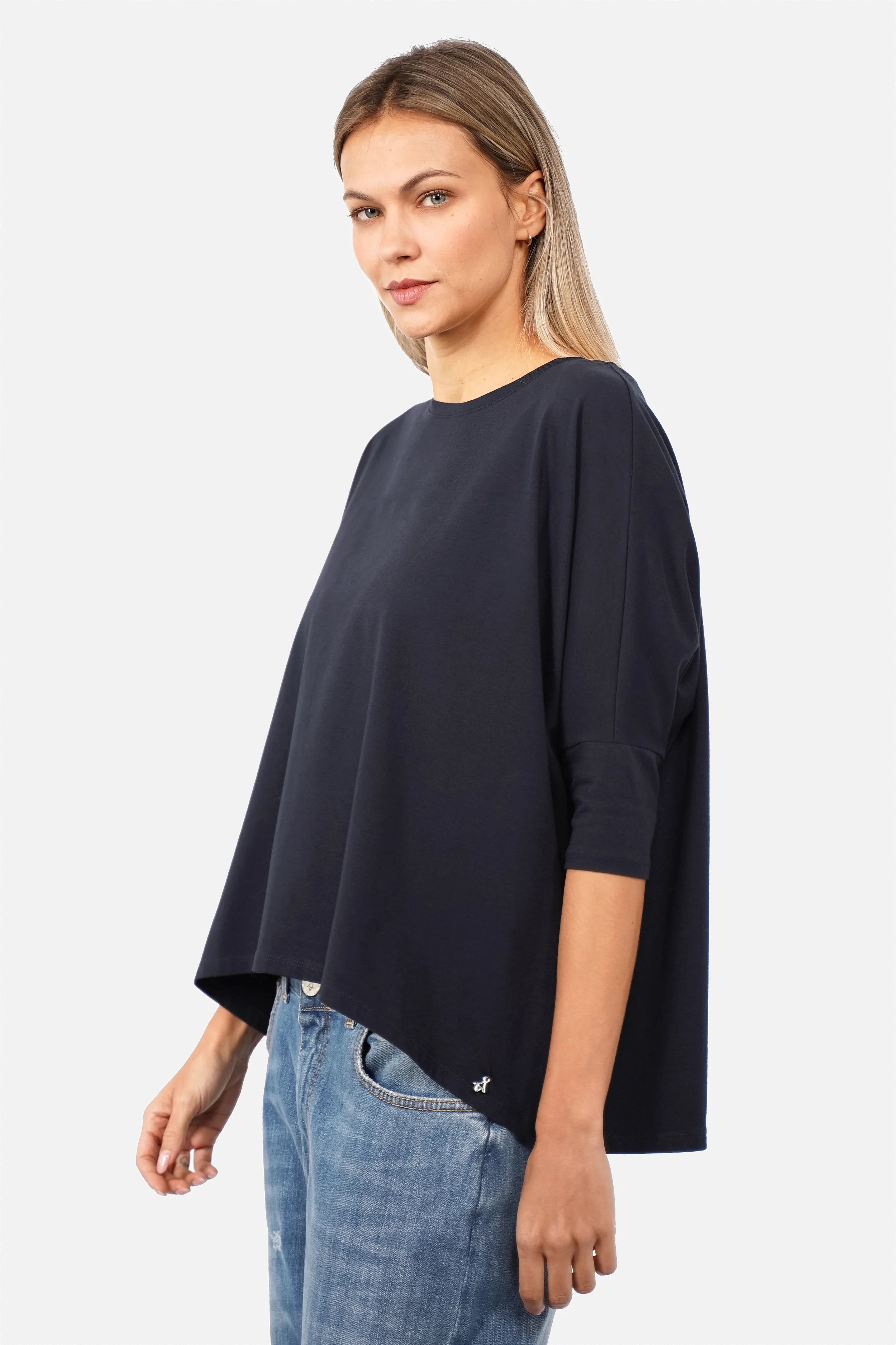 TAMI.K Blusenshirt in entspannter Kastenform aus hochwertiger Baumwolle mit Rundhals und weichem Griff