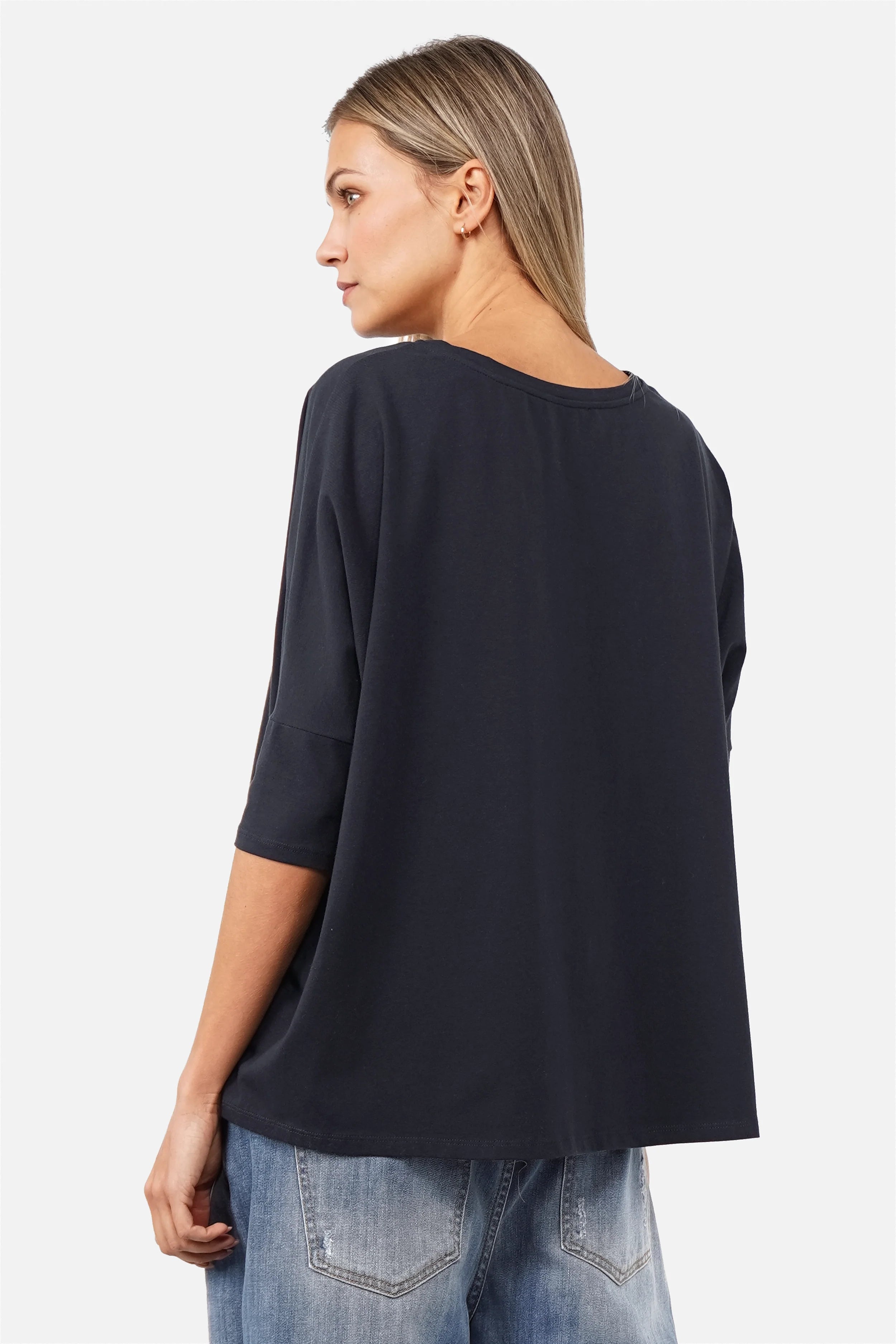 TAMI.K Blusenshirt locker fallendes Baumwollshirt in weiter Kastenform mit Rundhals und weichem Griff