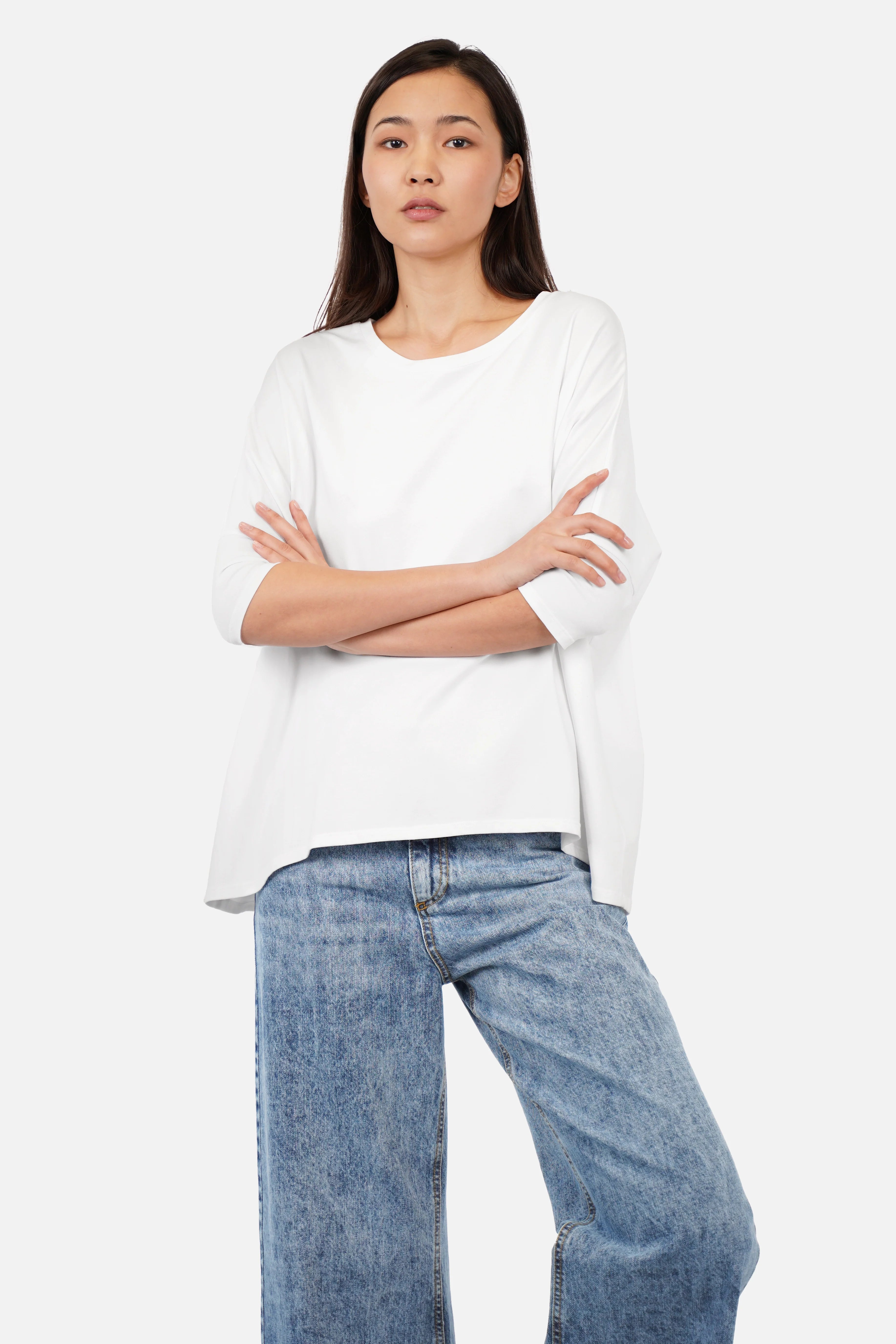 TAMI.K Blusenshirt locker fallendes Baumwollshirt in weicher Kastenform mit Rundhals und relaxed Schnitt