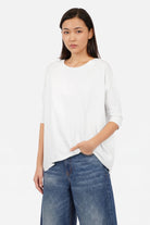TAMI.K Blusenshirt locker fallendes Baumwollshirt mit Rundhals und Kastenform in tiefen Farben