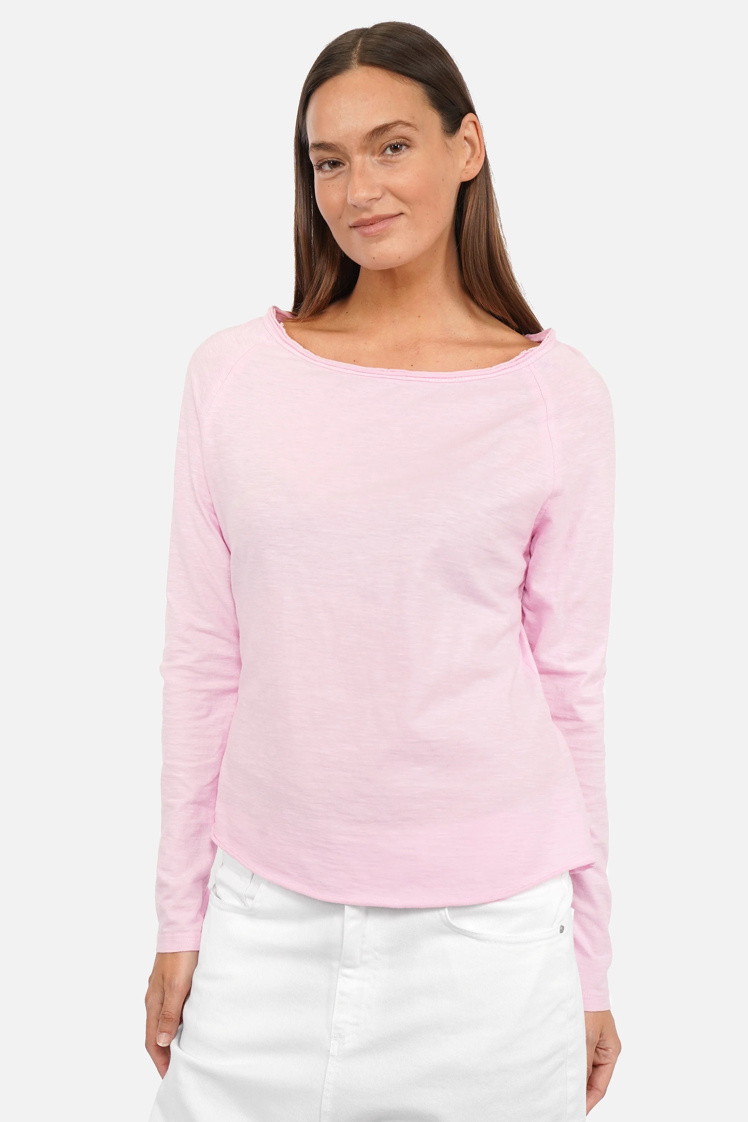 TEHI Longsleeve aus Fiammato-Baumwolle mit Rundhalsausschnitt und extralangen Raglanärmeln in Regular Fit