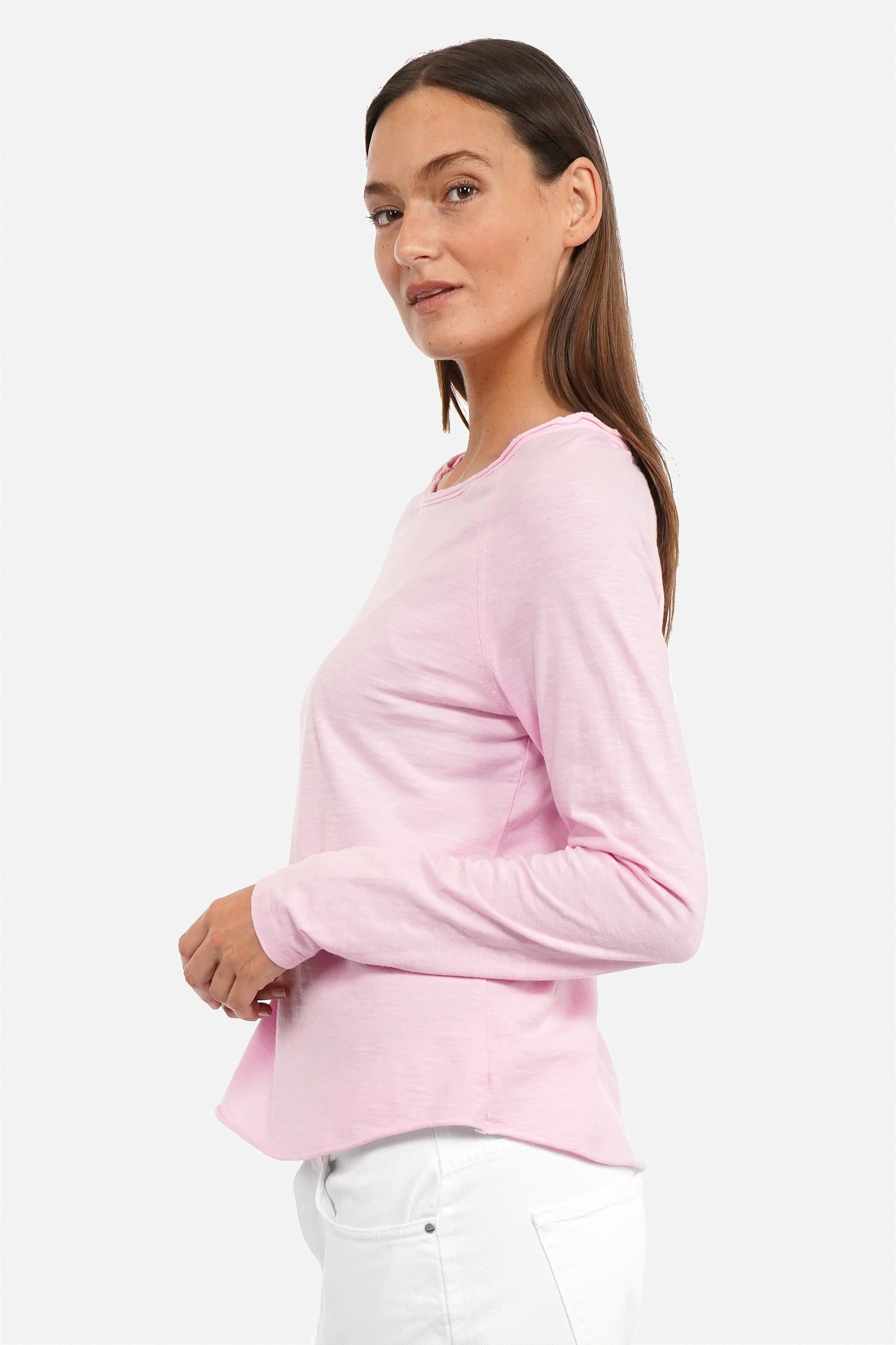 TEHI Longsleeve aus Fiammato-Baumwolle mit Rundhalsausschnitt und extralangen Raglanärmeln in Regular Fit