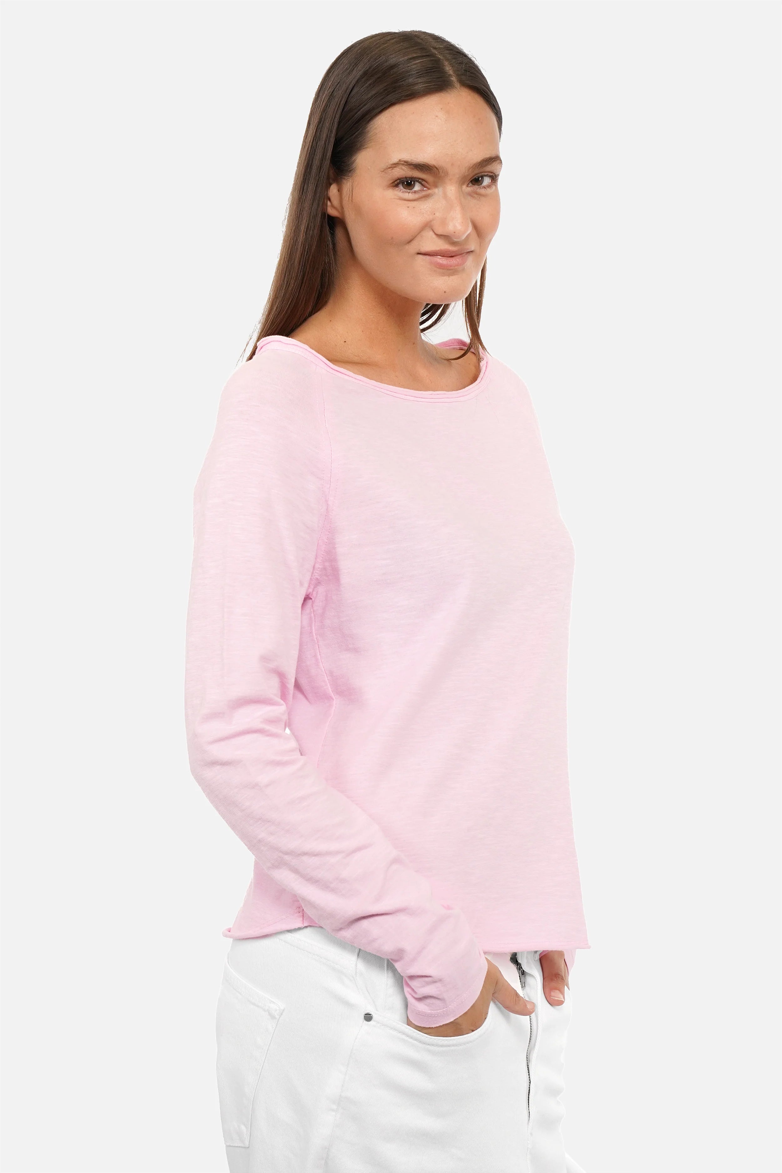 TEHI Longsleeve aus fiammato Baumwolle mit Rundhalsausschnitt und extralangen Raglanärmeln in Regular Fit