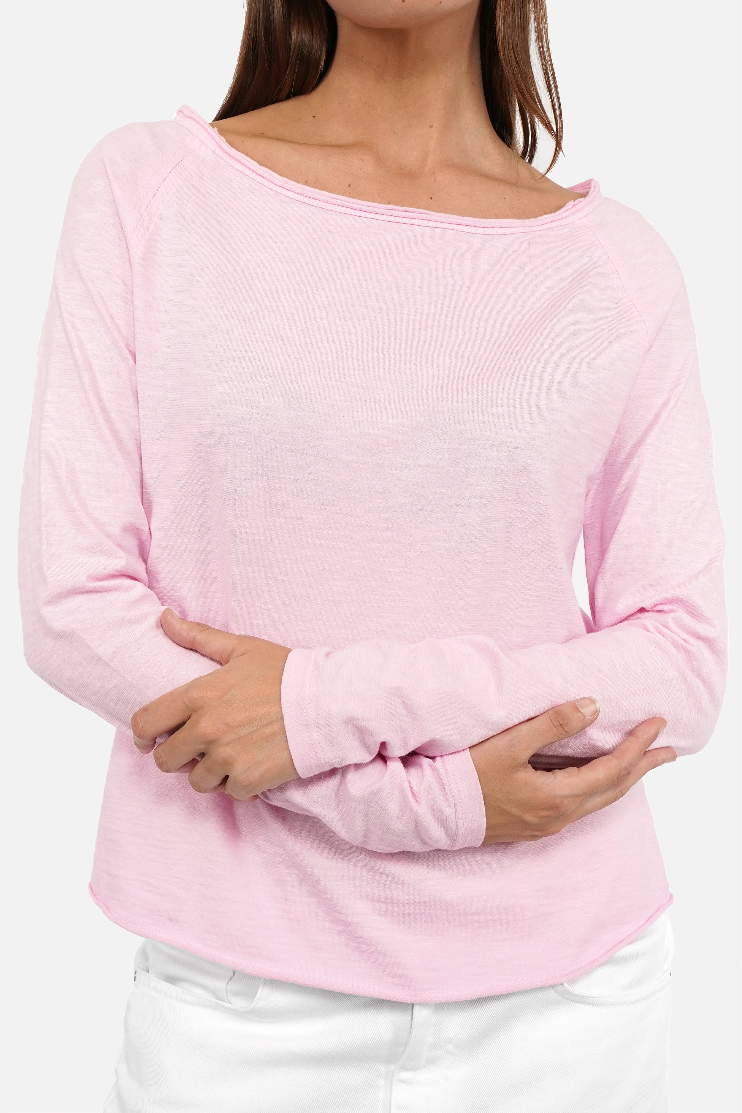 TEHI Longsleeve aus Fiammato-Baumwolle mit Rundhalsausschnitt und extralangen Raglanärmeln in Regular Fit