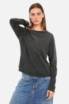 TEHI Longsleeve aus fiammato Baumwolle mit Rundhalsausschnitt und extralangen Raglanärmeln in Regular Fit