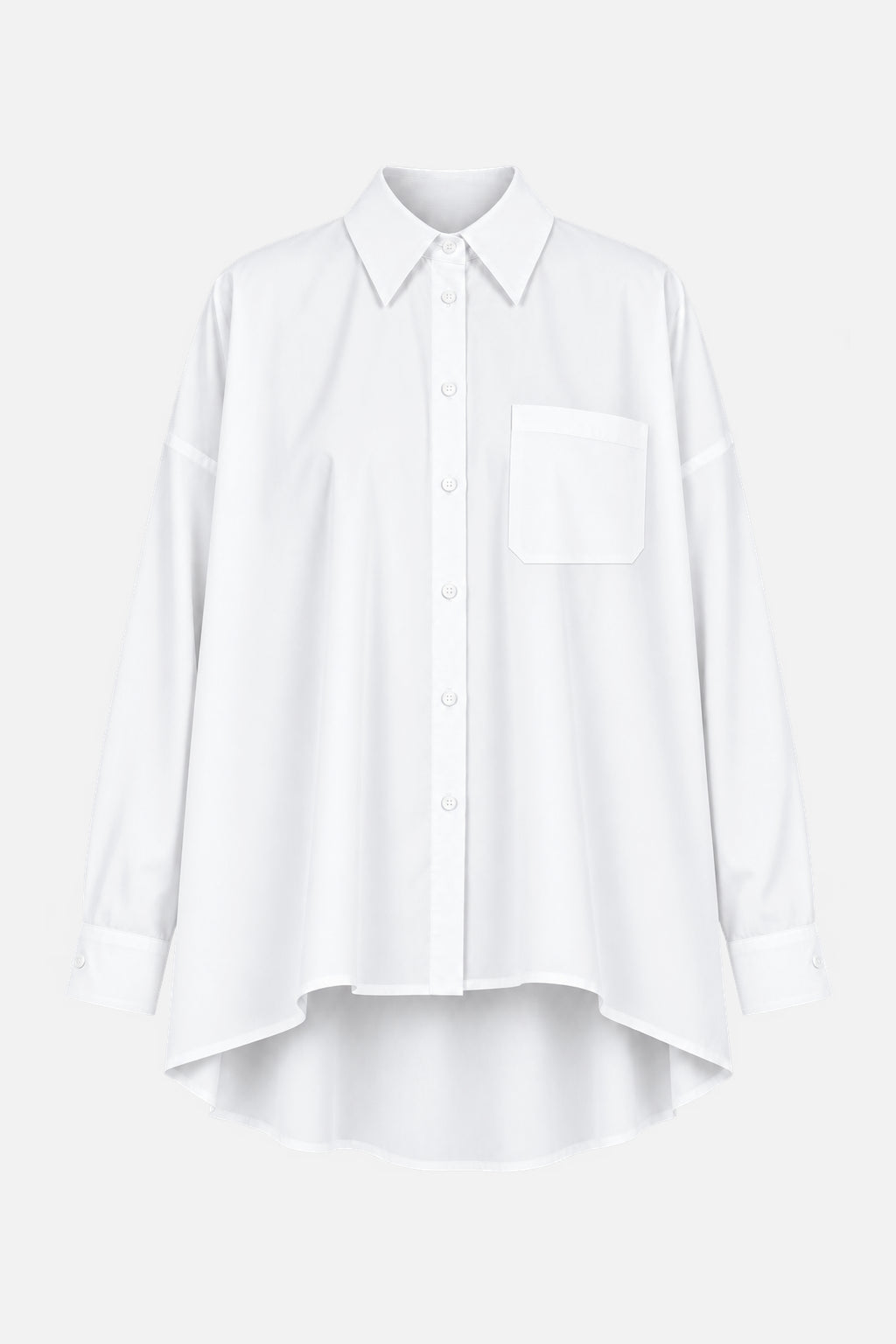 TIALY White Oversized Popeline Hemdbluse mit Brusttasche und verlängertem Rückenteil als Freisteller