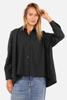 TIALY Oversized Bluse aus Popeline mit A-Linien-Form und durchgehender Knopfleiste
