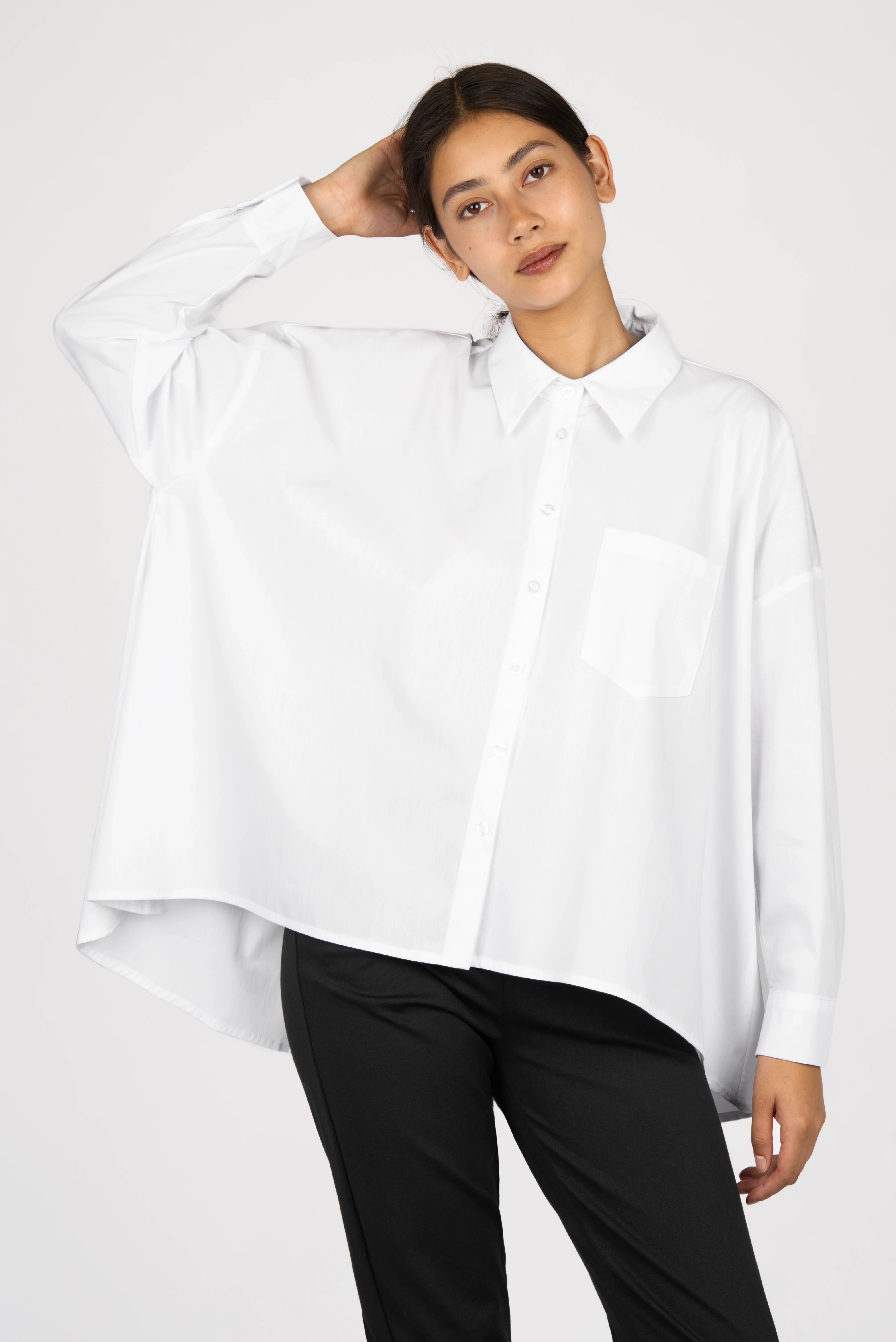 TIALY Oversized Bluse white popeline shirt with A-line silhouette and button-down front