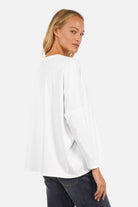 Blusenshirt Langarm aus hochwertiger Baumwolle mit V-Ausschnitt und offenem Schnittkanten-Design
