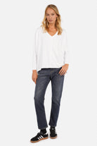 TIDA Blusenshirt Langarm aus weicher Baumwolle mit V-Ausschnitt und weitem Relaxed Fit