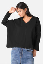 TIDA Blusenshirt Langarmshirt mit V-Ausschnitt und lockerer Kastenform aus hochwertiger Baumwolle in brillanten Farben