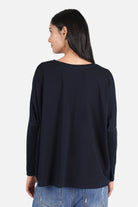 TIDA Blusenshirt Langarmshirt mit V-Ausschnitt und weiter Kastenform aus hochwertiger Baumwolle