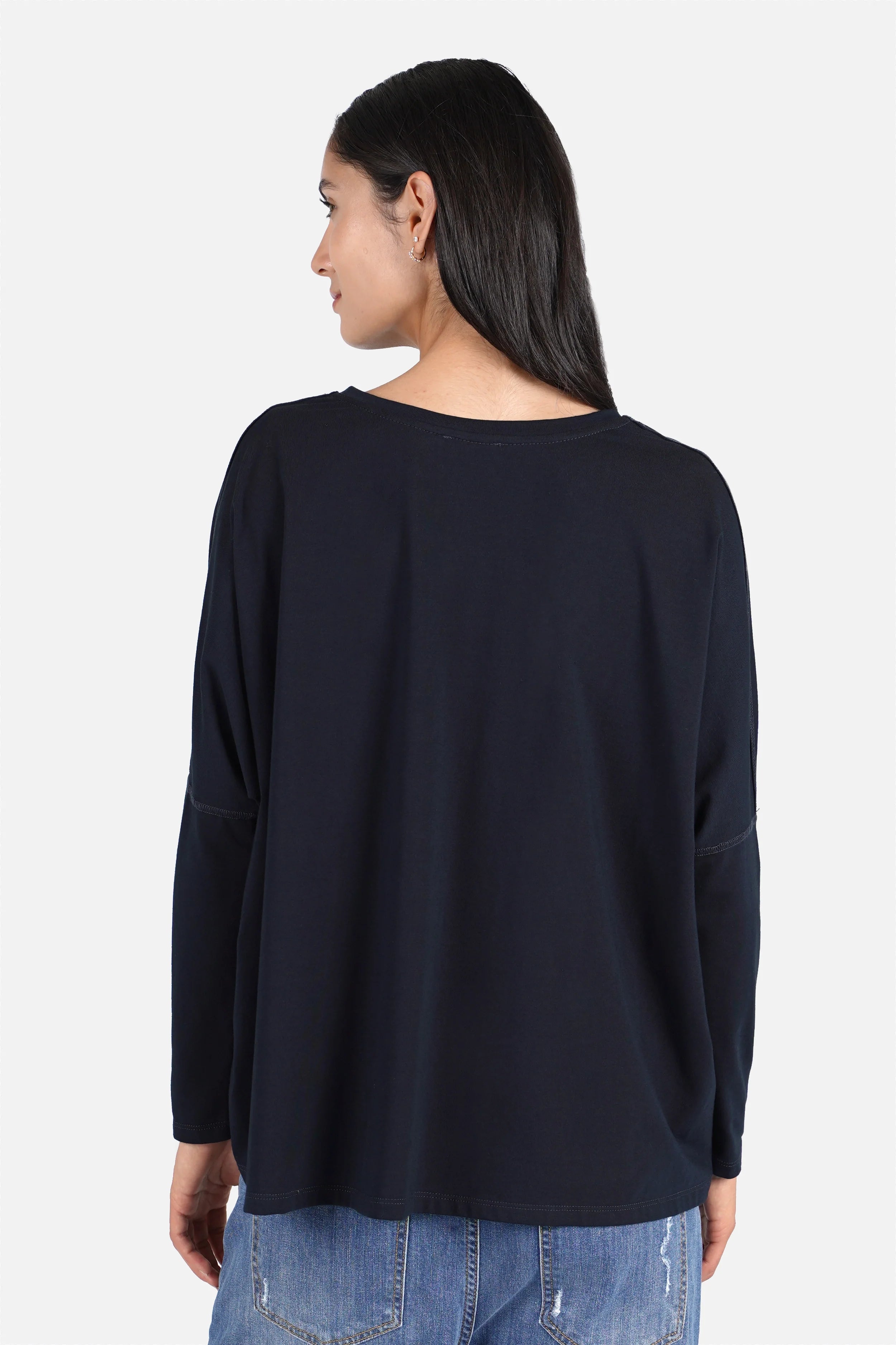 TIDA Blusenshirt Langarmshirt mit V-Ausschnitt und weiter Kastenform aus hochwertiger Baumwolle