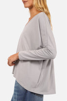 Blusenshirt Langarm aus hochwertiger Baumwolle mit V-Ausschnitt und weitem Kastenform-Schnitt