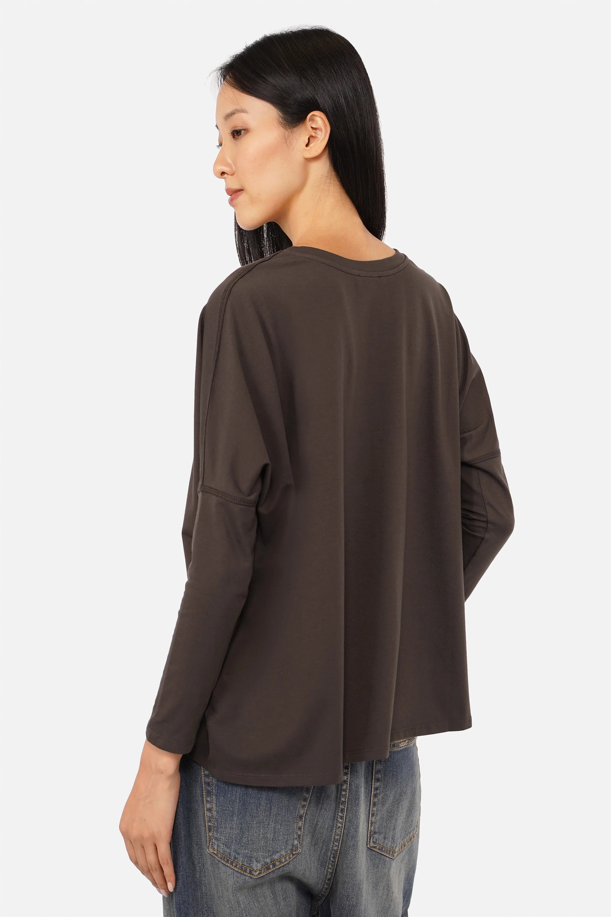 TIDA Blusenshirt Langarm aus Baumwolle mit V-Ausschnitt und weitem Relaxed Fit