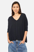 TIDA Blusenshirt locker fallendes Kurzarmshirt mit V-Ausschnitt und weicher Baumwolle in Kastenform