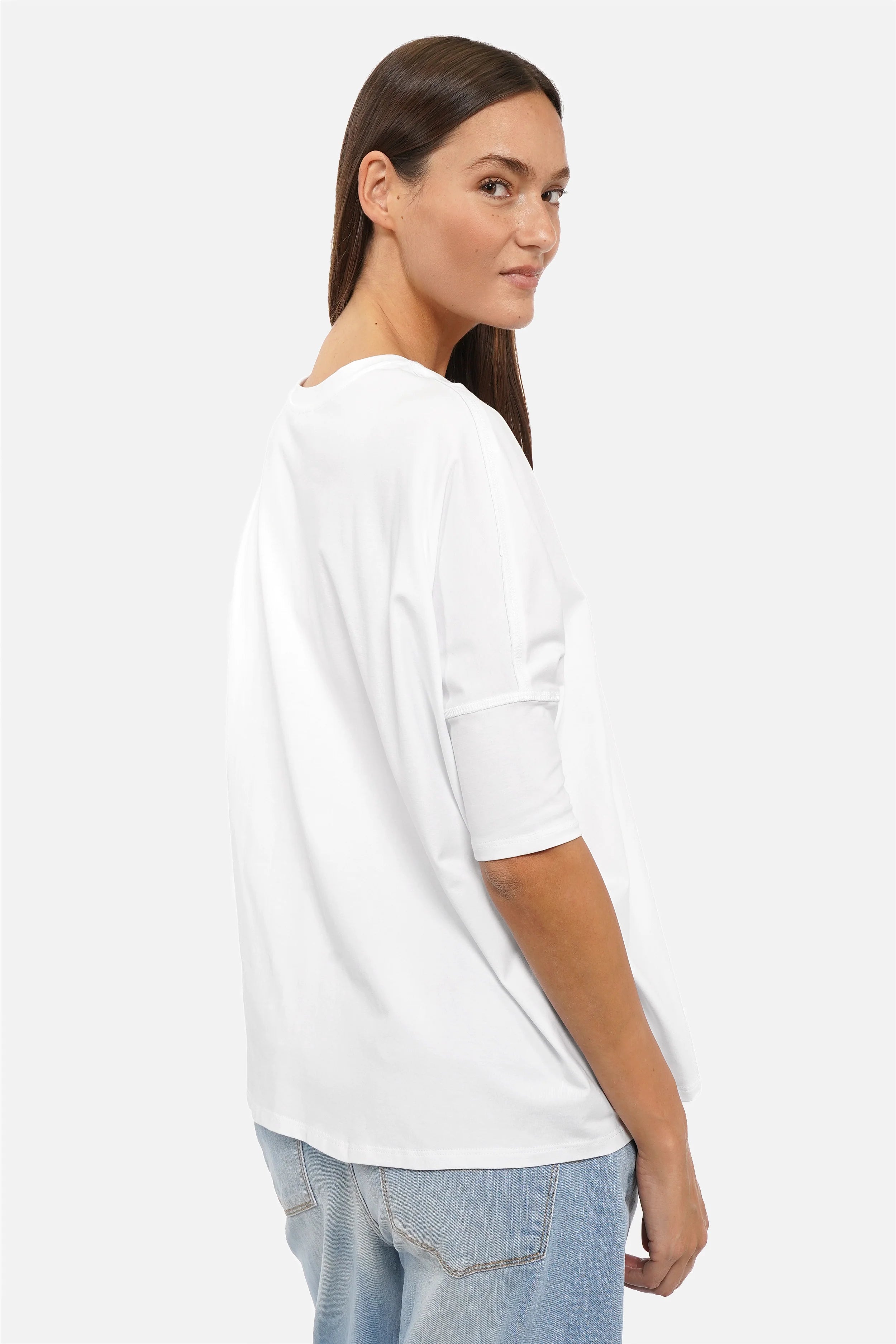 Locker fallendes Blusenshirt mit V-Ausschnitt und weicher Baumwolle in Kastenform