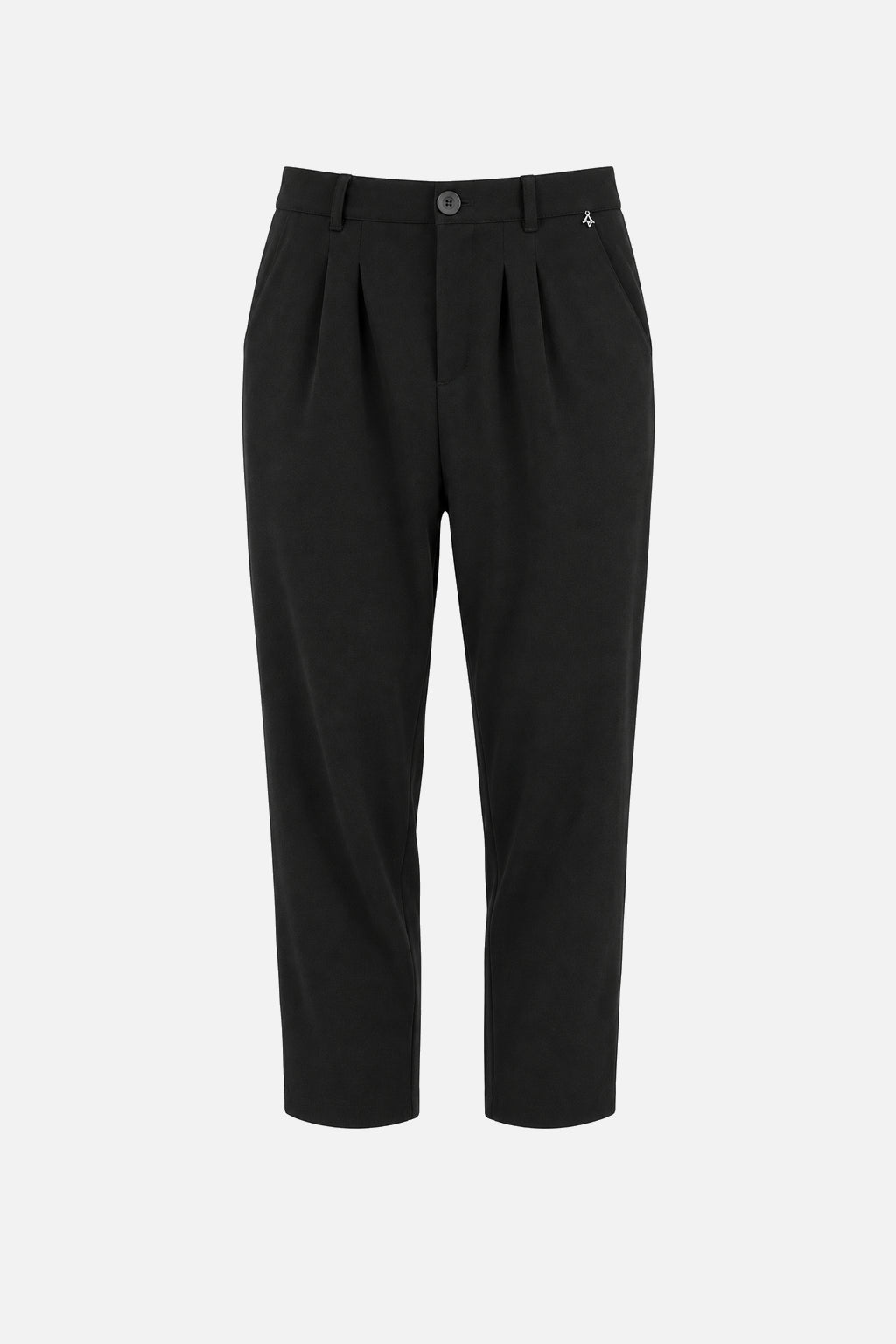 TINKE Hose Cropped Fit Black mit Bundfalten, Knopfverschluss und kleinem Logo-Anhänger - Freisteller