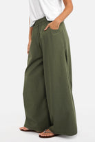 TJESSA Palazzo Hose aus weicher Baumwolle mit elastischem Bund, Taschen und Crinkle Optik in Wide Leg Regular Fit