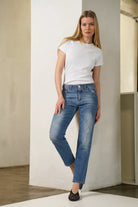Slim Jeans VESTRA made in Italy from soft stretch denim with subtle used wash and slim fit design