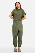 VIKADA Baggy Hose aus weicher, tea-dyed Baumwolle im Denim-Look mit Knopfleiste und lässigem, loose Baggy-Schnitt