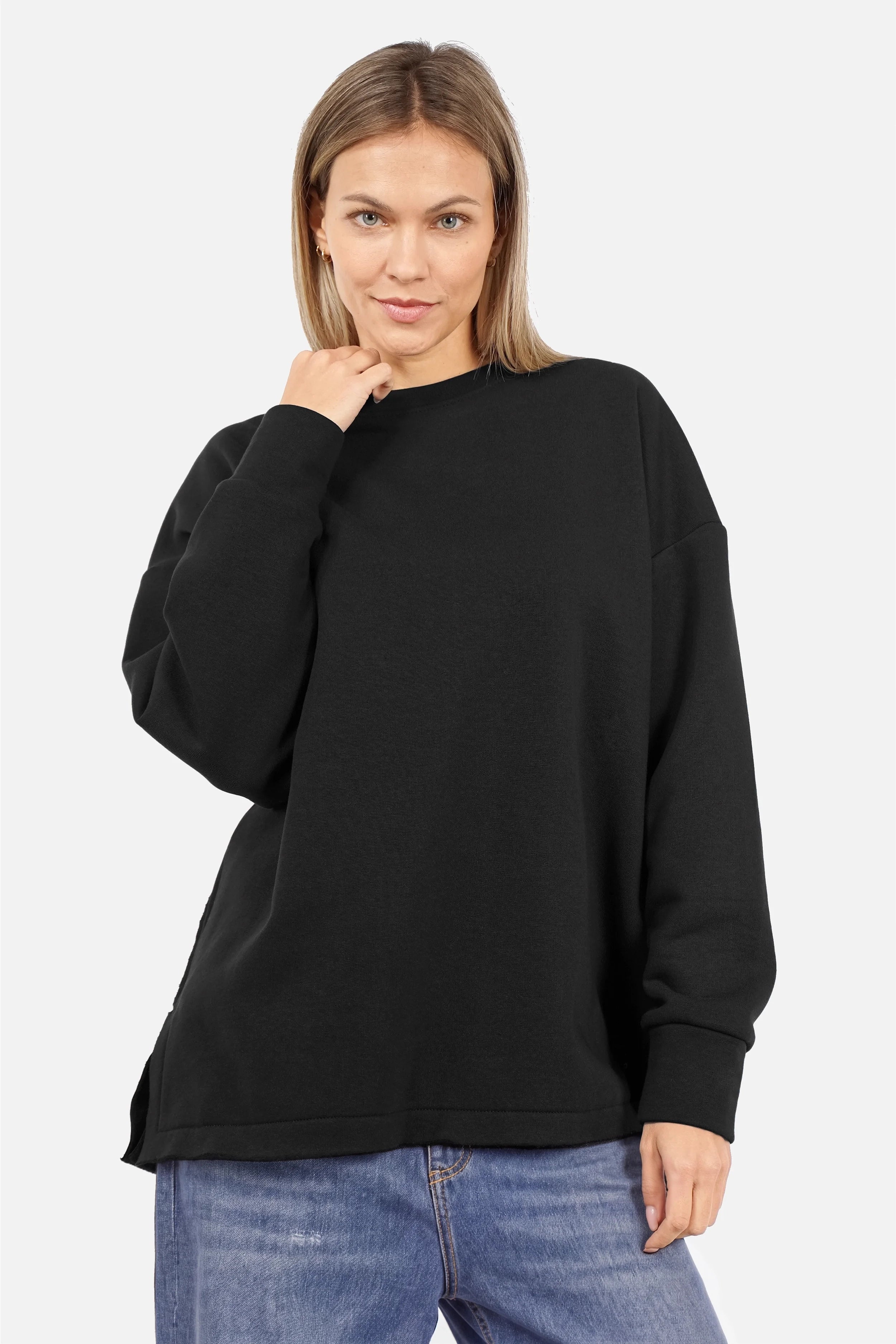 VIOLE Sweat-shirt doux gratté coupe décontractée avec détails bords francs