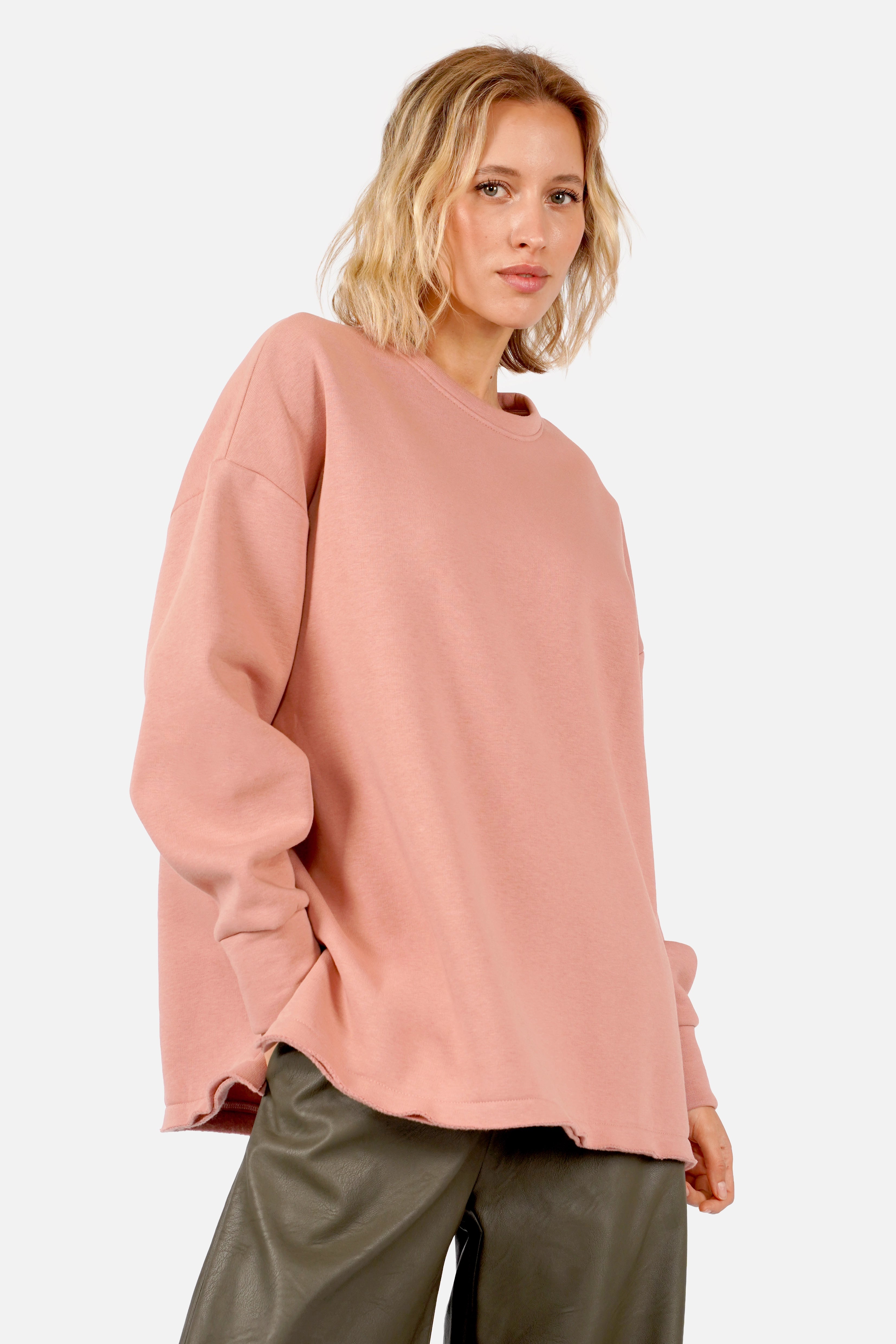 VIOLE Soft Brushed Relaxed Sweatshirt with Raw-Edge Details