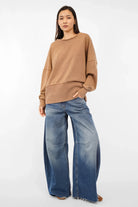 VIVIE Sweater oversized soft cotton with raw-cut round neckline and Kultfrau print on back