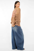 VIVIE Sweater soft cotton oversized fit sweatshirt with raw-cut round neckline and KULTFRAU print on back