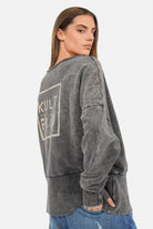 VIVIE Sweater oversized fit soft cotton garment-wash raw-cut round neckline with cult-frau print and wide ribbed hem