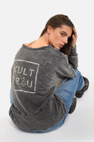 VIVIE Sweater oversized soft cotton with raw-cut neckline and wide ribbed hem