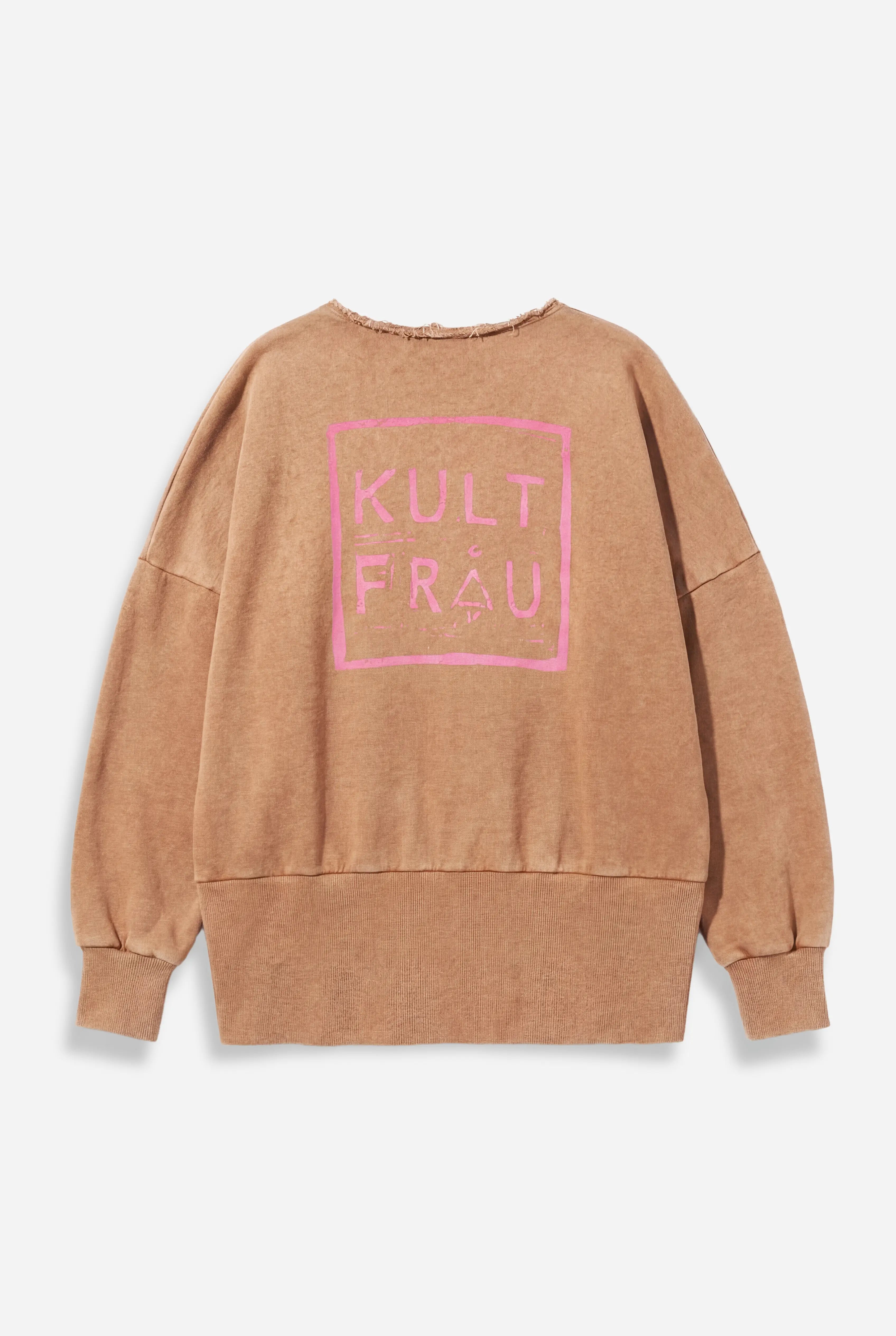 VIVIE Sweater aus reiner Baumwolle mit weitem Rundhalsausschnitt und KULTFRAU-Print hinten