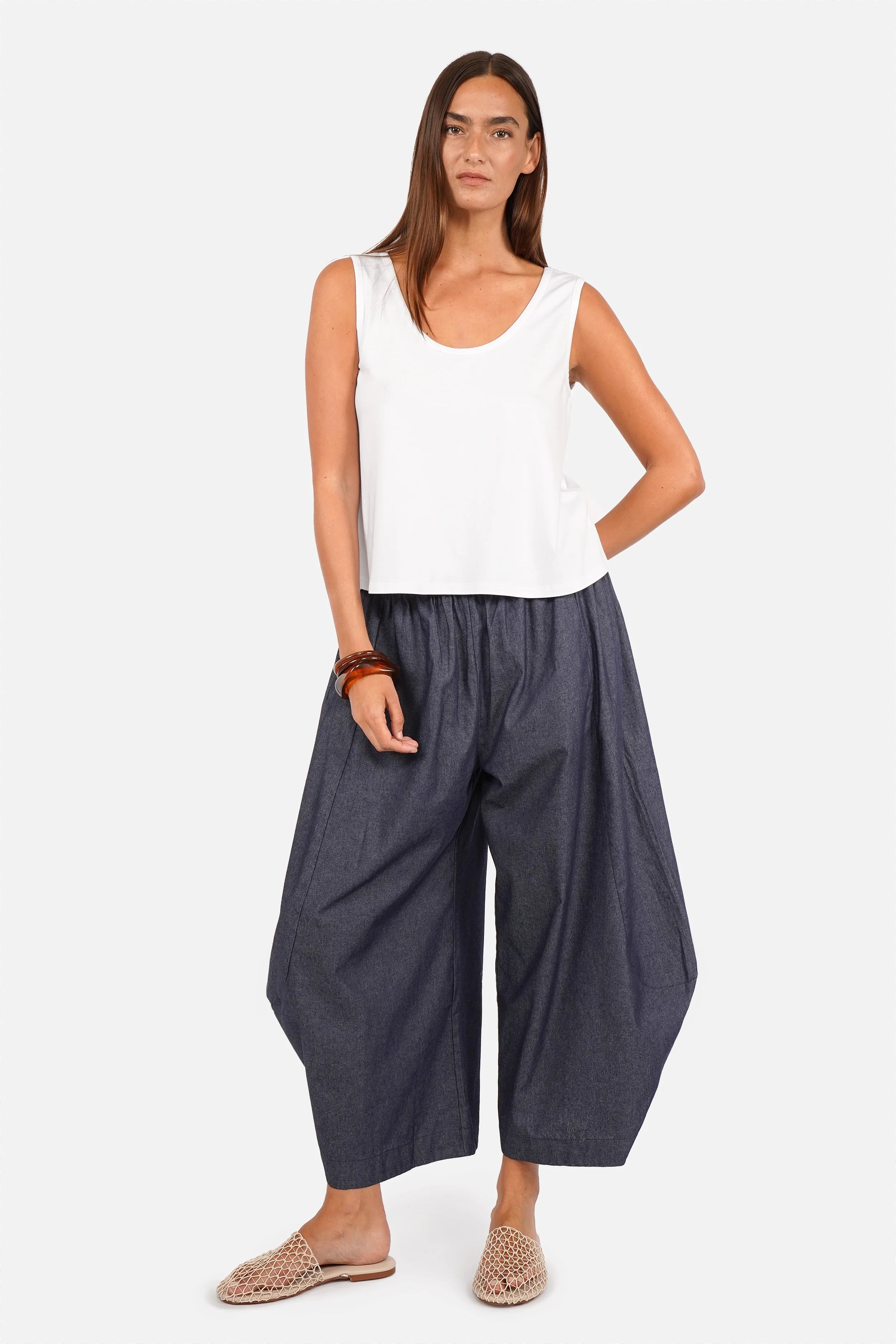 ZELVA Cropped: Lightweight denim look, elastic waistband, cropped